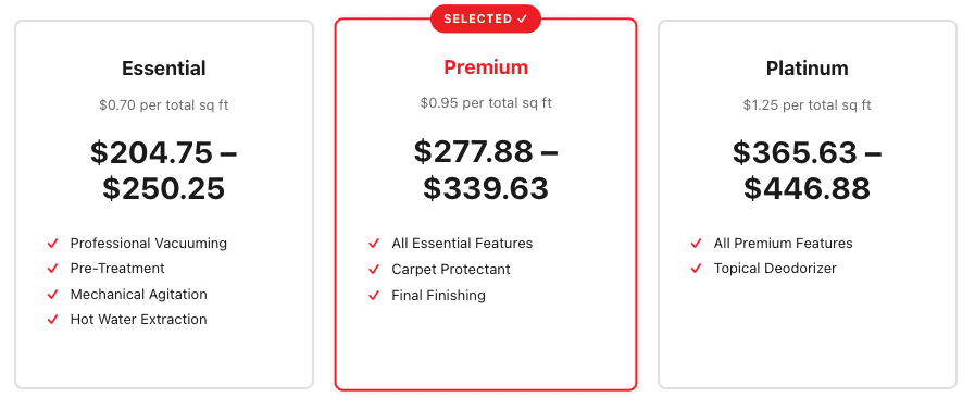 Estimator 3 Tier Pricing Cards